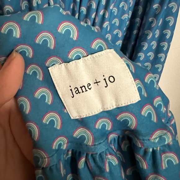 JANE + JO Classic Rainbow Print Ruffle Tie Strap Midi Dress Blue Girl's Size‎ 10 - Picture 6 of 7